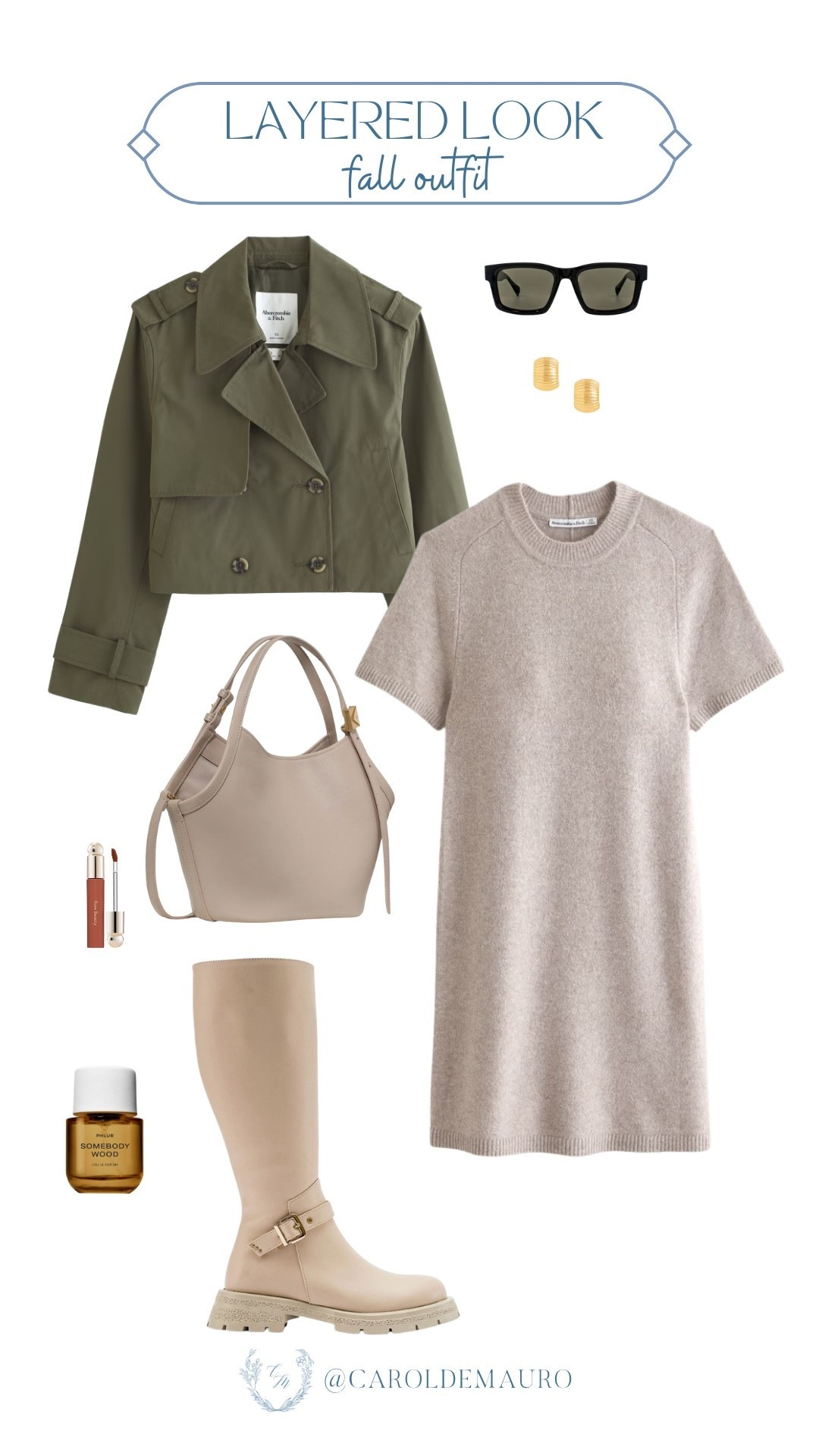 If you want that preppy light academia look for your fall outfit, then you'll love this layered outfit! Dress up a simple knit dress paired with an olive cropped trench and those amazing cream knee-high boots.

vacation inspo, autumn style, casual chic, neutral look, elevated basics, wardrobe refresh, fall fashion, autumn vibes

#LTKStyleTip #LTKSeasonal #LTKU