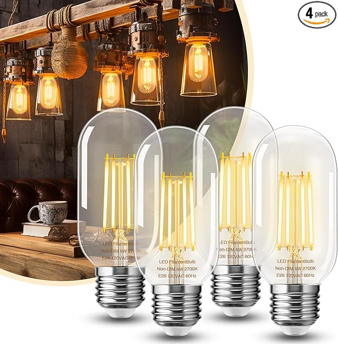 4 Pack LED Edison Bulbs, 4W Edison Light Bulbs, Antique LED Filament Bulbs 40W Equivalent, E26 Ba... | Amazon (US)
