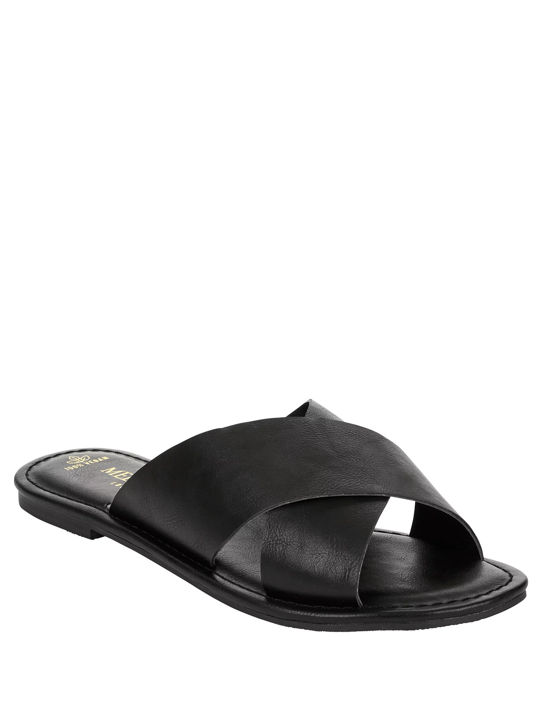 Melrose Ave Vegan Leather Crossband Flat Slide Sandal (Women's) | Walmart (US)