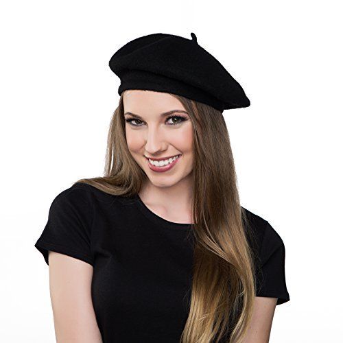Kangaroo Wool Black Beret Hat - French Beret, Black, Size One Size | Amazon (US)