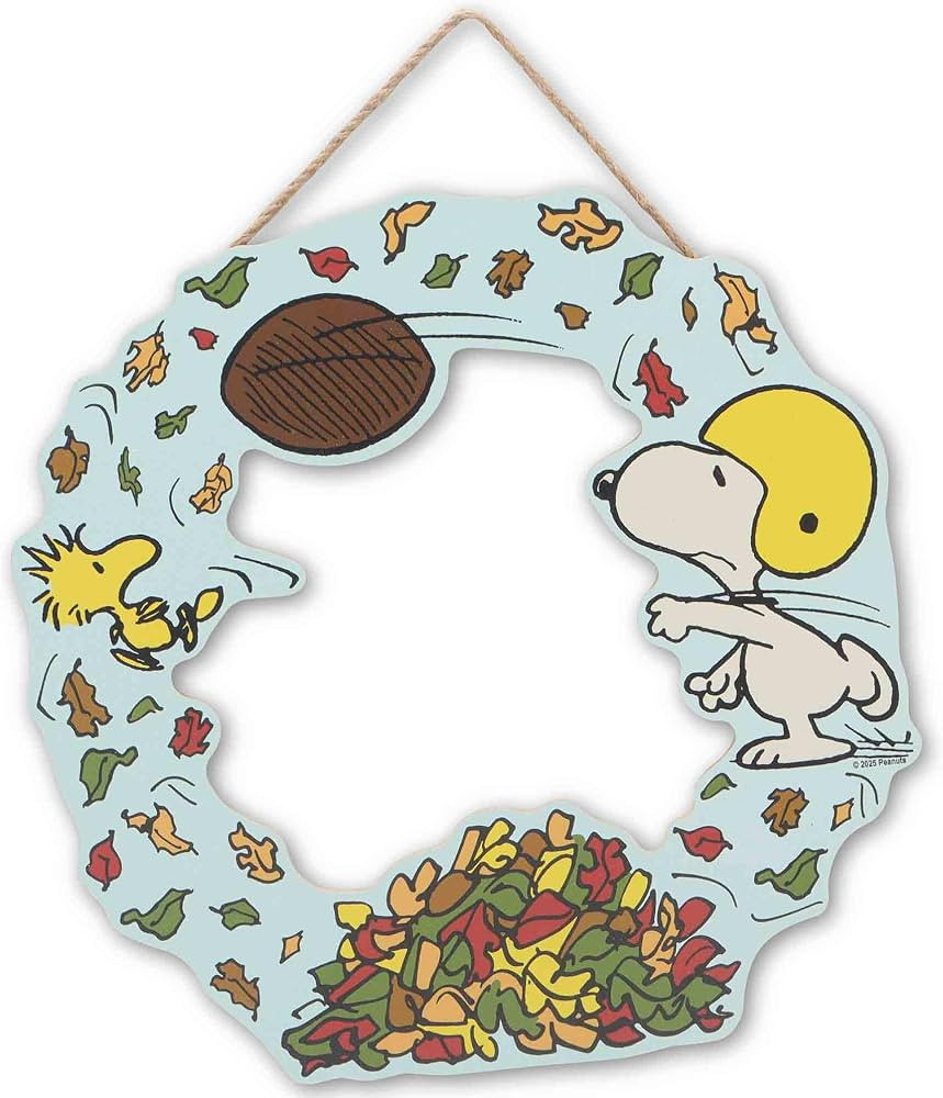 Peanuts Snoopy Fall Football Wreath Hanging Wood Wall Decor | Amazon (US)