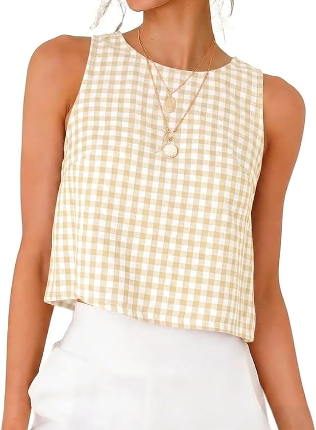IDEALSANXUN Womens Gingham Crop Tank Tops 2026 Spring Summer Sleeveless Vest Top | Amazon (US)