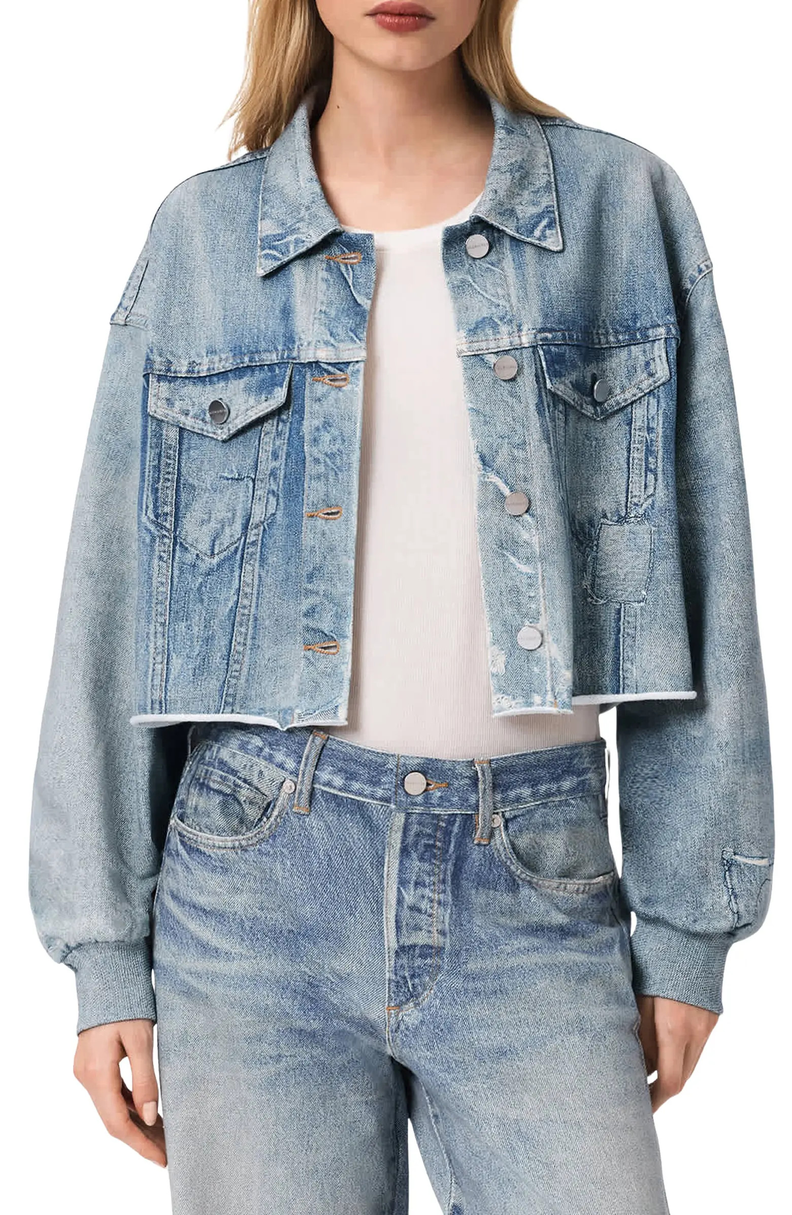 AllSaints Anders Crop French Terry Illusion Shacket | Nordstrom | Nordstrom