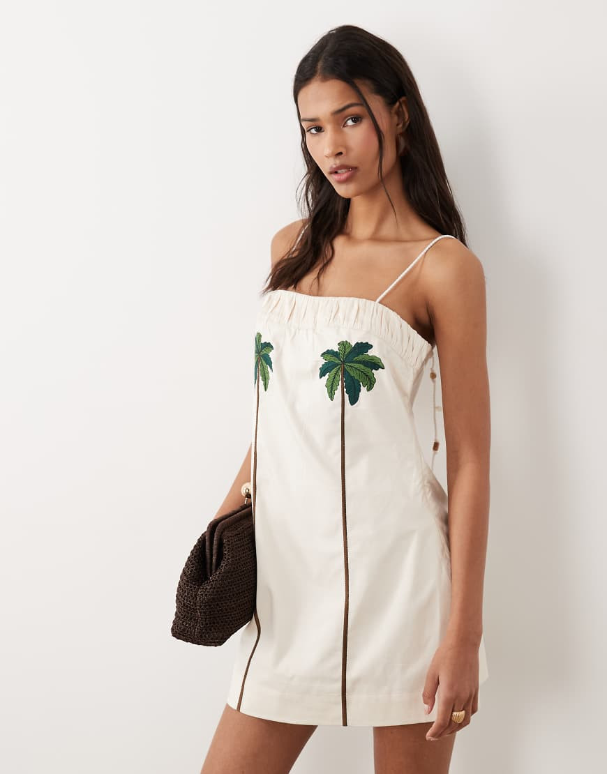 ASOS DESIGN mini dress with palm tree embroidery in white | ASOS (Global)