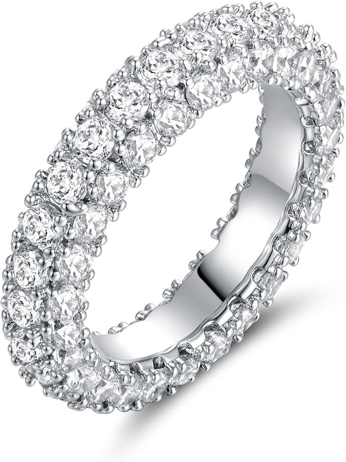 Womens 3 Row Eternity Ring Wedding Band | Barzel 18k White Gold or Rose Gold Plated Cubic Zirconi... | Amazon (US)