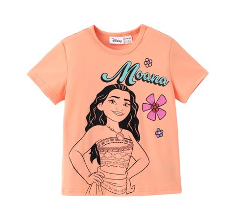 Disney Princess Shirt Moana Girls T Shirts Short Sleeves Crewneck Cotton Orange Graphic Tee Kids Tops Summer Clothes Casual Outfits 6-7 Years | Amazon (US)