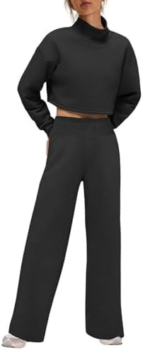 Nirovien Womens 2 Piece Lounge Set Matching Sweat Sets Mock Neck Sweatshirt and Wide Leg Sweatpan... | Amazon (US)
