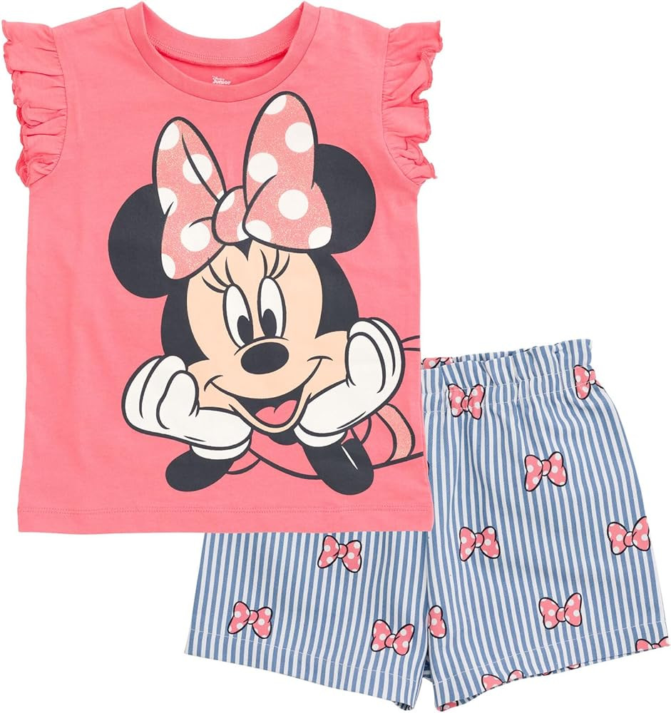 Disney Minnie Mouse Rainbow Floral T-Shirt and Chambray Shorts Outfit Set Infant to Big Kid Sizes... | Amazon (US)