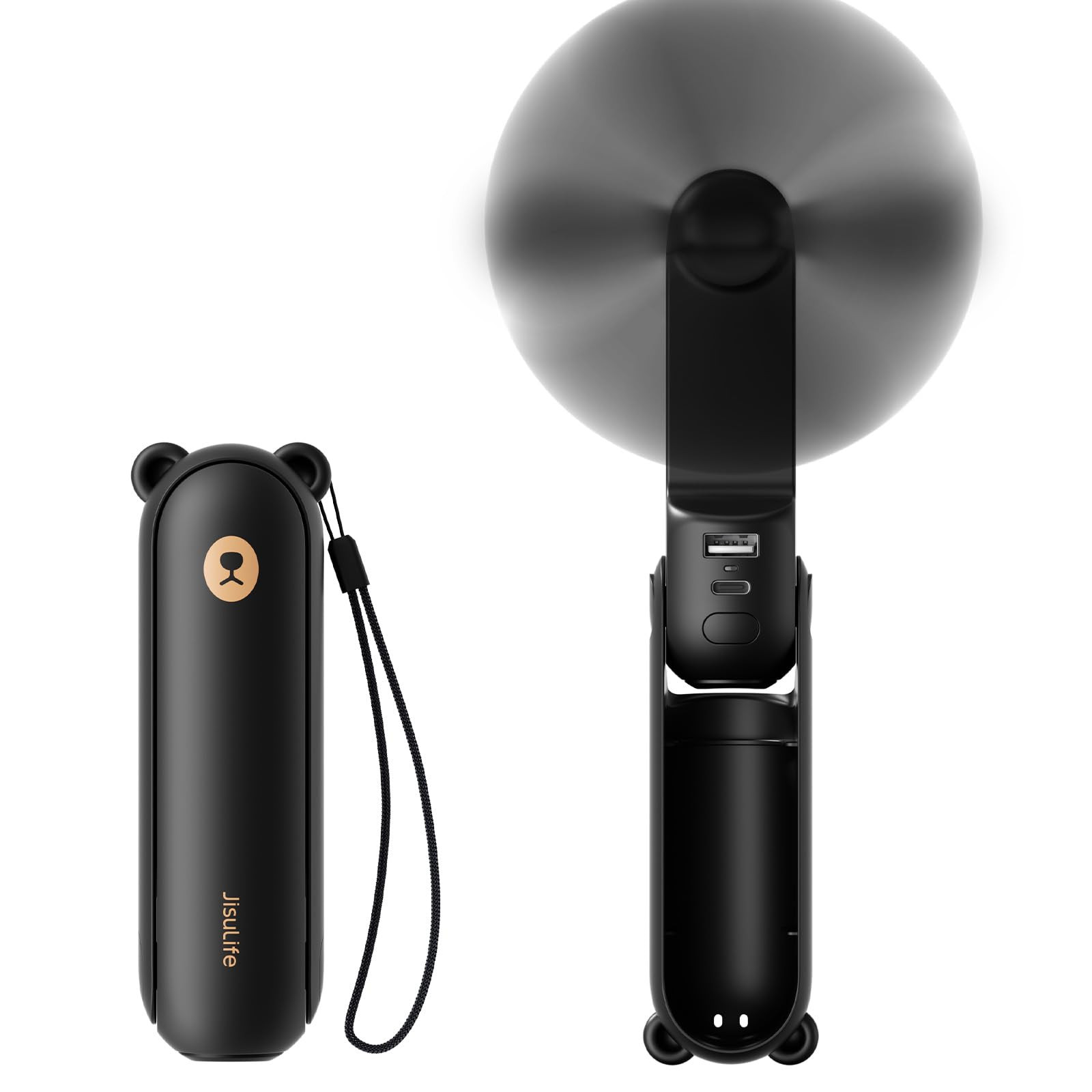 JISULIFE Handheld Mini Fan, 3 IN 1 USB Rechargeable Portable Fan [12-19 Working Hours] with Power Bank, Flashlight, Pocket Design for Travel/Summer/Concerts/Lash, Gifts for Women (Black) | Amazon (US)