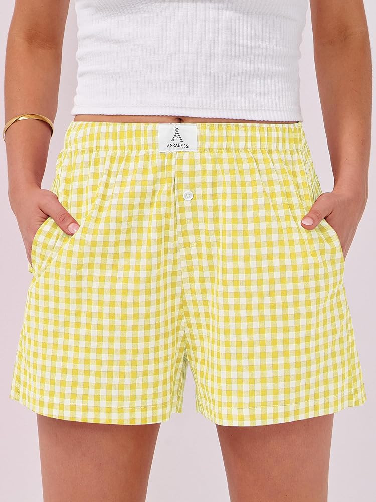 ANRABESS Boxer Shorts for Women Gingham Pajama 2025 Summer Casual Lounge Sleep Plaid Shorts Y2K B... | Amazon (US)