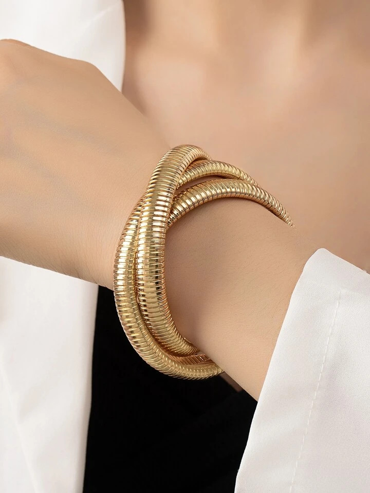 1pc European And American Style Alloy Stunning Ring-chained Bracelet, Elastic Triple Hoop Bangle ... | SHEIN