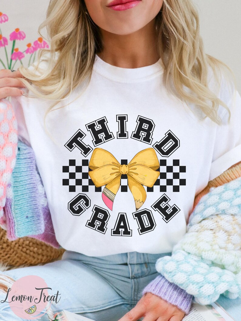 Comfort Colors® Retro Third Grade Teacher Shirt, Coquette Pencil Bow Teacher Shirt, 3rd Grade Te... | Etsy (US)