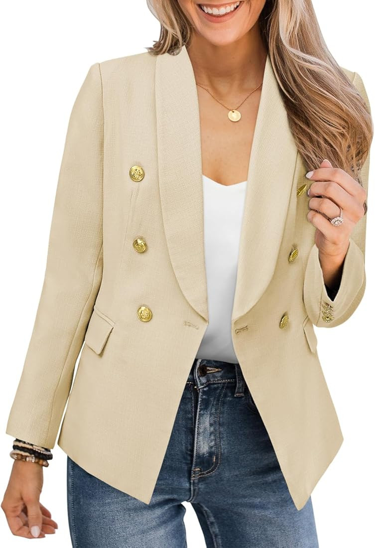 CRAZY GRID Womens Casual Blazer Jacket Gold Button Long Sleeve Work 0ffice Blazer Lapel Open Fron... | Amazon (US)