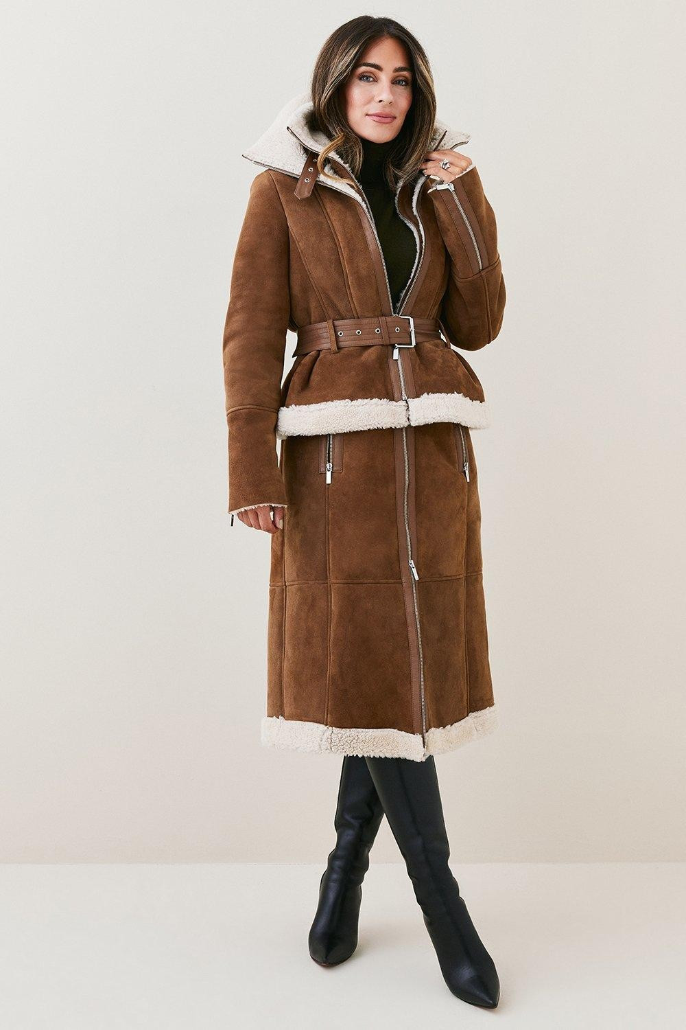 Lydia Millen Two In One Shearling Coat | Karen Millen US