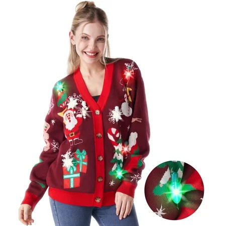 Joyfy Light up Christmas Sweater Cardigan,Ugly Christmas Sweaters for Women,Funny Rudolph Reindeer Jumper Xmas Sweater for Women | Walmart (US)