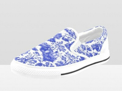 Hollywood Regency Printed Slip On Sneakers - French Toile in Blue | eBay US