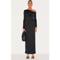 Black Double Contour Twist Detail Long Sleeve Maxi Dress | PrettyLittleThing US