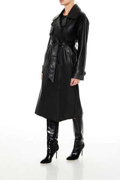 Faux Leather Notched Trench Coat | Forever 21