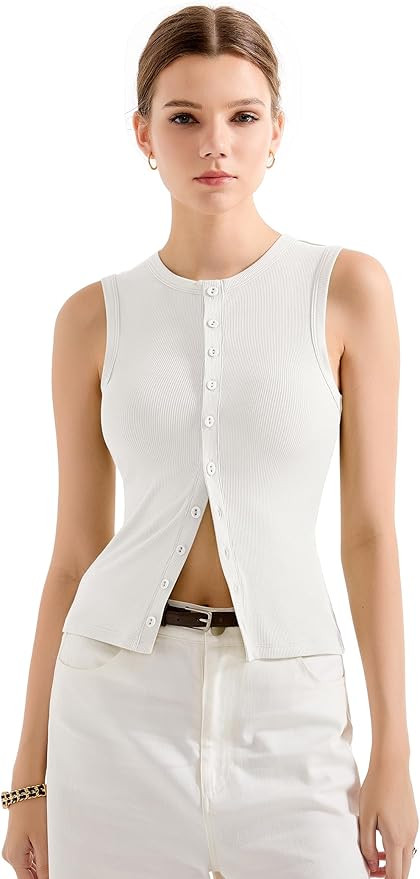 SUUKSESS Women Button Down Going Out Trendy Tops Ribbed Sexy Vest Y2K Tank Tops | Amazon (US)