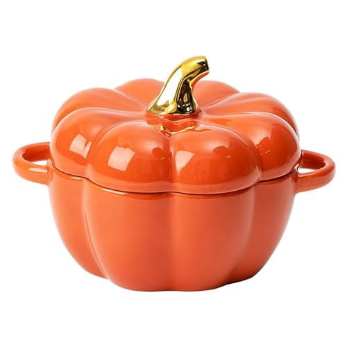 Dutch Oven Pot with Lid, 15 Oz Cute Pumpkin Ceramic Dessert Saucepan with Handle, Mini Pumpkin Bowl Baking Dish, Covered Stockpot Pottery Casserole, Halloween Thanksgiving Decor (Orange) | Amazon (US)