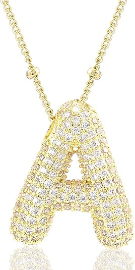 Letter Necklace, 14k Gold Plated Bubble Balloon Dainty Necklace for Women, Chunky Initial Charm P... | Amazon (US)