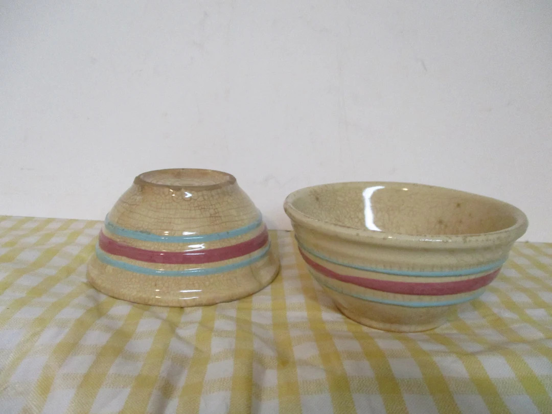 Oven Ware USA Mixing Bowls, Pair of Mixing Bowls, #5, Pink and Blue Stripe around sides | Etsy (US)