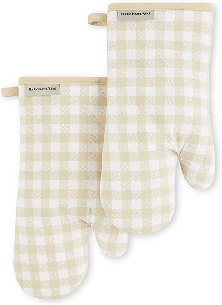 KitchenAid Gingham Oven Mitt 2-Pack Set, Milkshake, 7"x13" | Amazon (US)