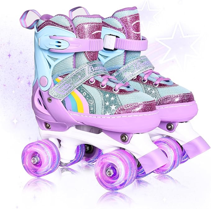 Roller Skates for Girls Age 3-12 | Rainbow Toddler Roller Skates for Kids Ages 3-5 | 4 Size Adjus... | Amazon (US)