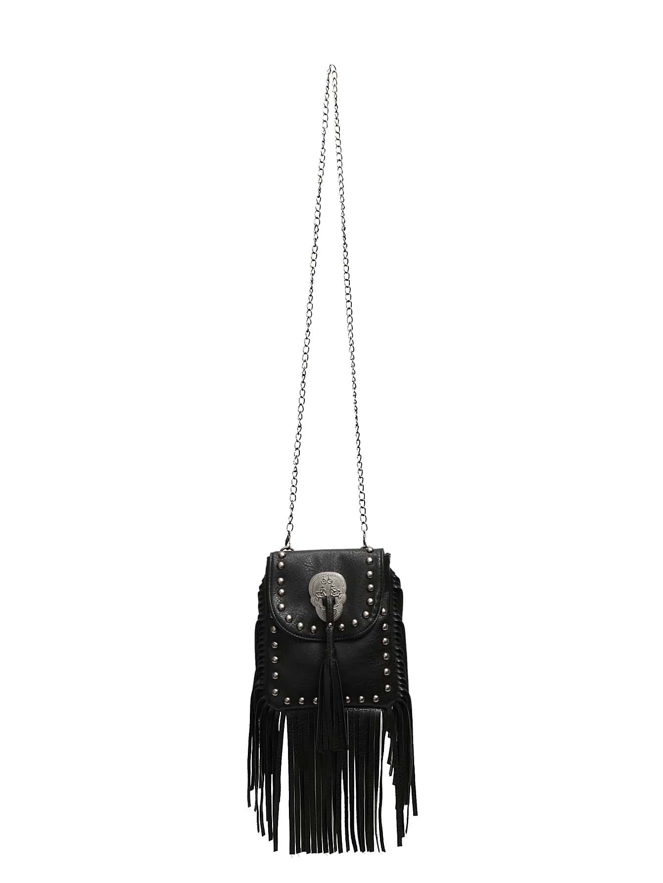 Mini Tassel & Studded Decor Flap Chain Square Bag | SHEIN