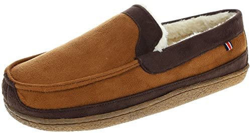 IZOD Men's Memory Foam Slipper, Classic Two-Tone Moccasin, (Large / 9.5-10.5, Tan) | Amazon (US)