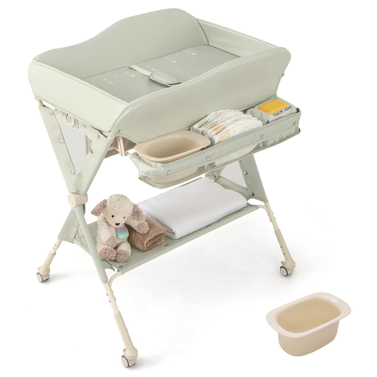 BABY JOY Portable Baby Changing Table, Foldable Diaper Changing Station w/Wheels, Adjustable Heig... | Amazon (US)