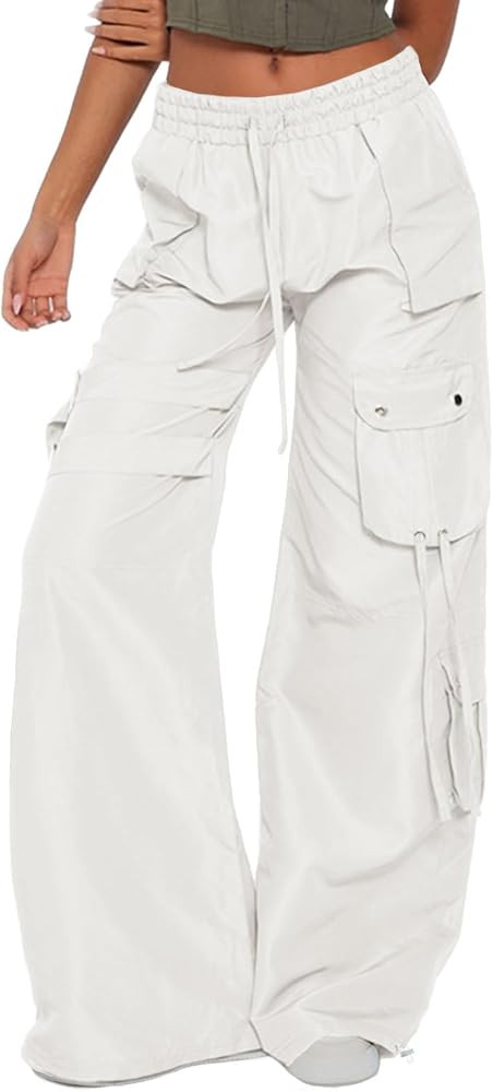 ARTFREE Cargo Pants Women Trendy High Waisted Parachute Pants Straight Y2K Drawstring Casual Pant... | Amazon (US)