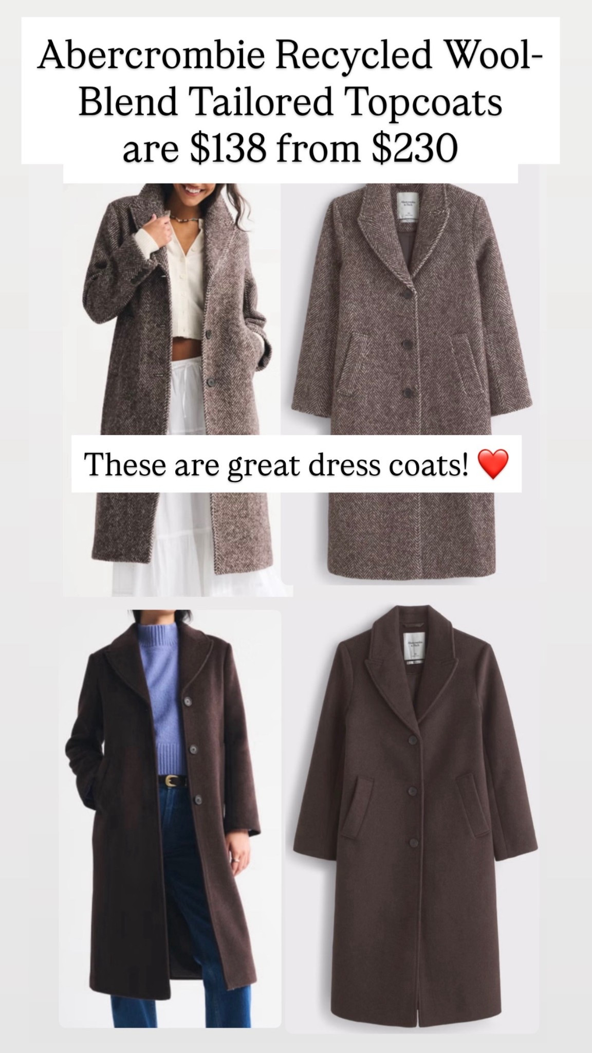 Abercrombie top coats are just the best. I love these. On sale - the perfect dress coat.

#LTKSaleAlert