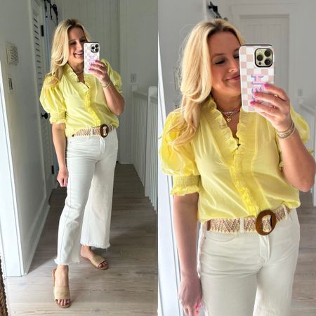 Loving this yellow top! Pairs perfectly with white denim. Wearing a small. Code FANCY15 for 15% off 

#LTKstyletip #LTKfindsunder50 #LTKSeasonal