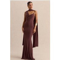 Armelia | Brown Cowl-Neck Maxi Dress With Scarf-Detail | Club L London