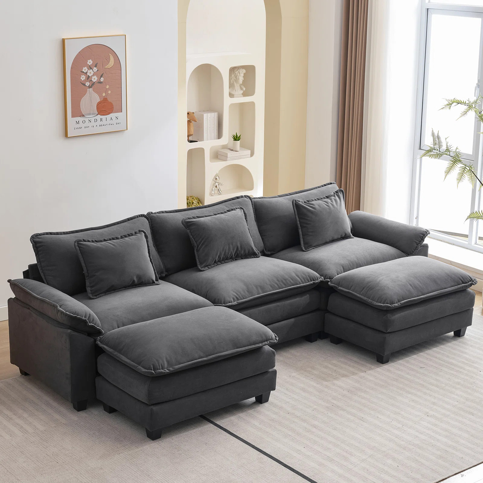 Praylow 120\u201d Comfy Cloud Couch U Shaped Sectional Sofa with Two Ottomans | Wayfair North America
