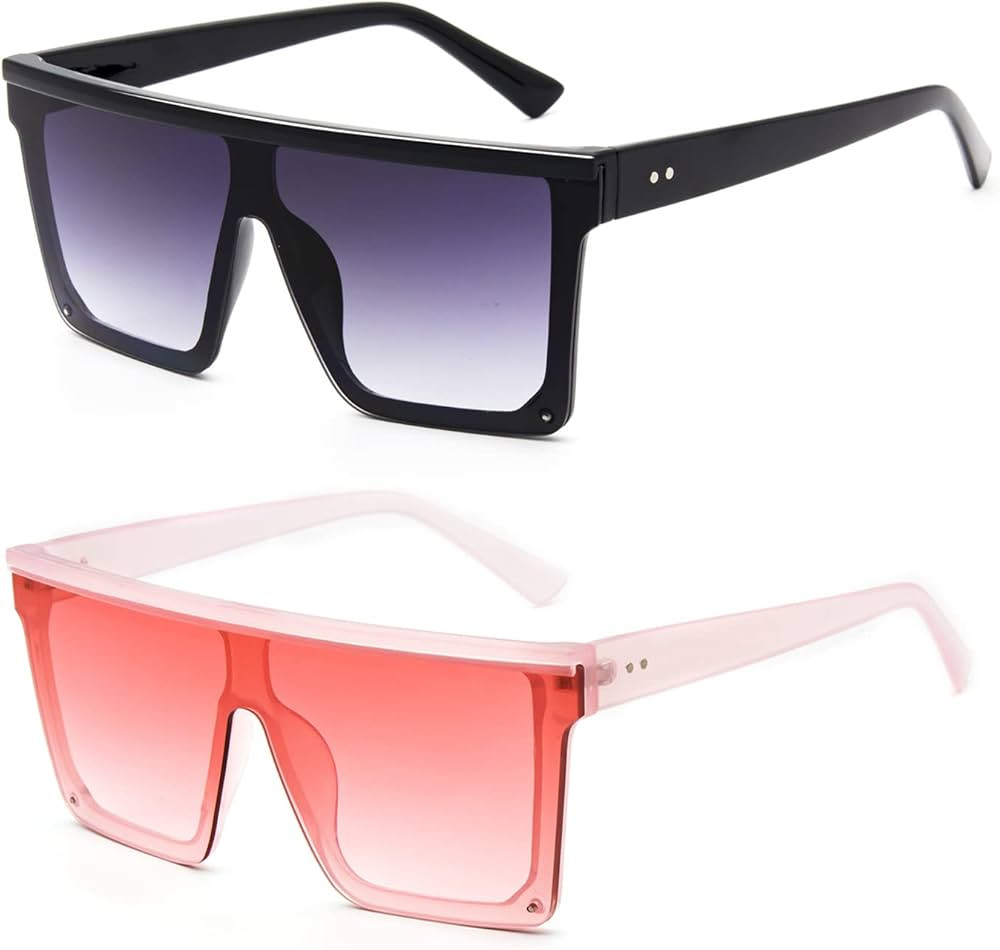 ANDOILT Sunglasses Womens Men Flat Top Shield Oversized Square UV Protection Rimless Shades | Amazon (US)