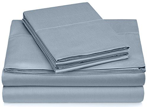 Pinzon 400-Thread-Count Egyptian Cotton Sateen Hemstitch Sheet Set - Queen, Dusty Blue | Amazon (US)