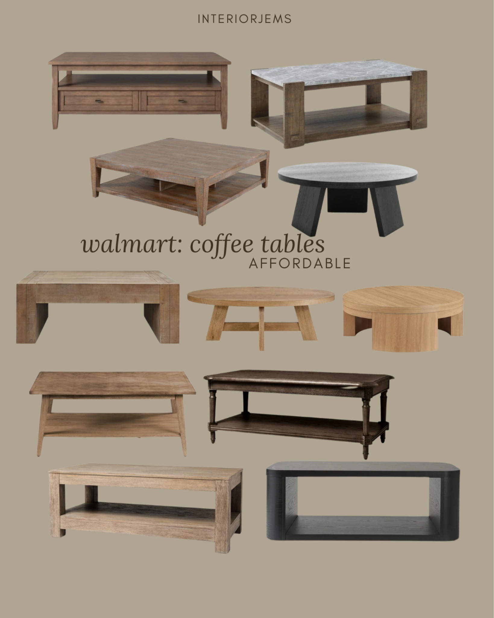 Walmart, coffee tables, we love at an affordable price, natural wood, coffee table, brown coffee, table, vintage style, coffee table, look for less coffee table, around coffee table, Square, coffee table, modern coffee table from Walmart, affordable living room, furniture

#LTKStyleTip #LTKHome #LTKSaleAlert