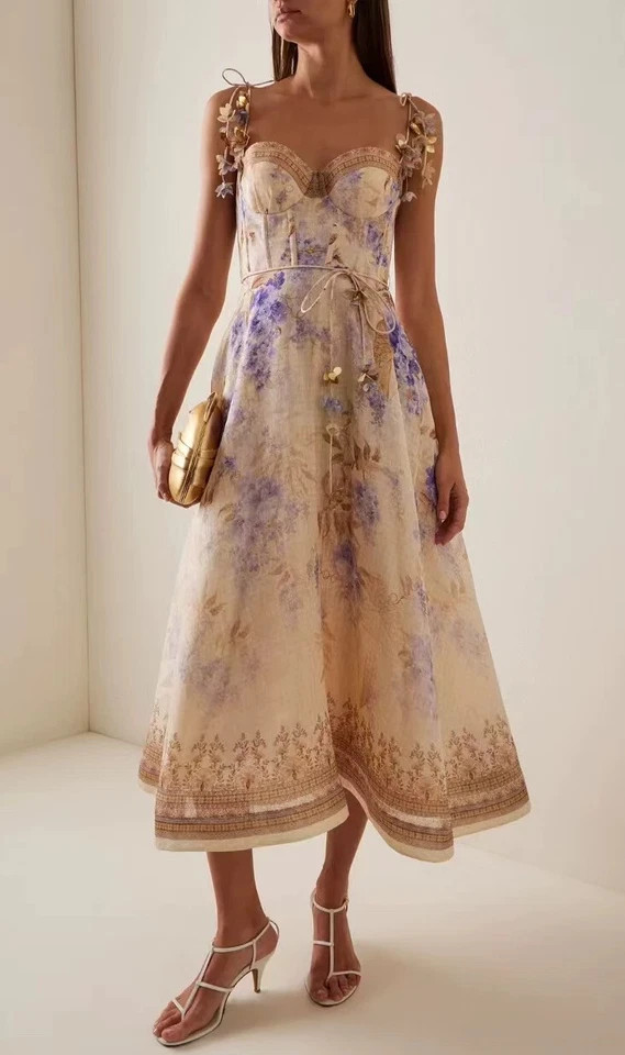 Zimmermann silk linen printed fishbone strapless camisole skirt in stock size 1 | eBay US