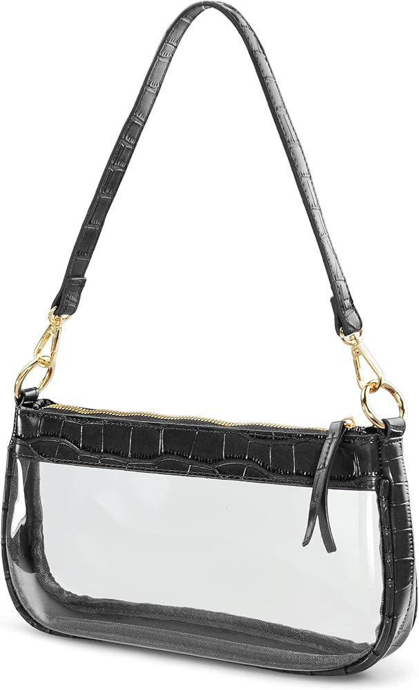 Clear Shoulder Handbag PVC Classic 90s Purse Women Vegan Leather Crocodile Crossbody Bag | Amazon (US)