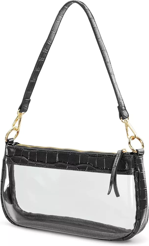 KKXIU Clear Crossbody Bag for Women Stadium Approved Vegan Leather Concert Shoulder Sports See-Through Purse
