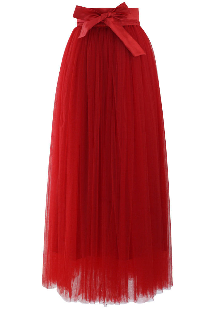 Amore Maxi Tulle Prom Skirt in Red | Chicwish