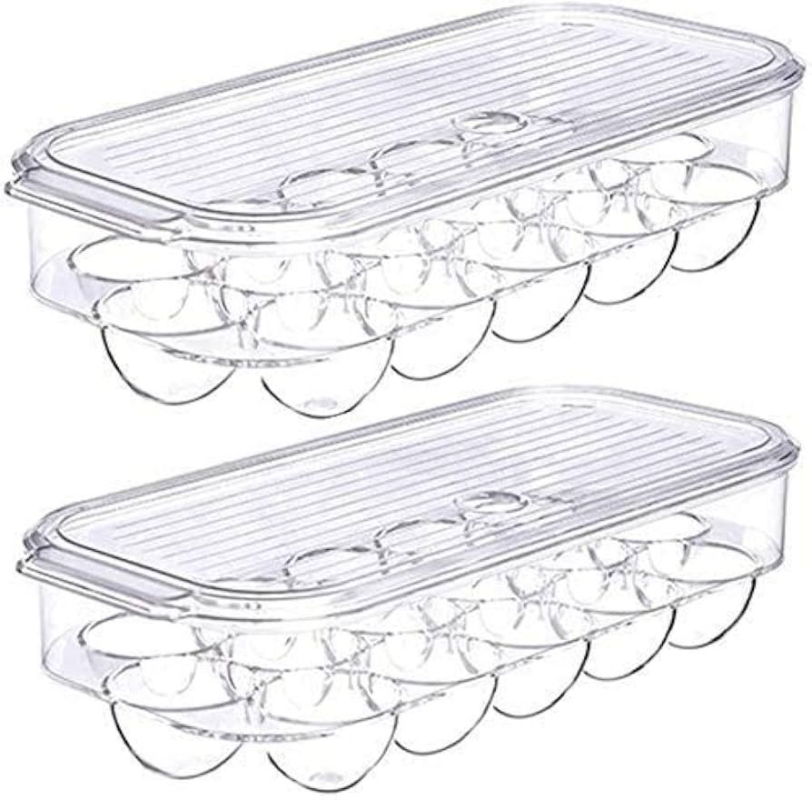 Stackable Plastic Covered Egg Tray Holder, Storage Container and Organizer for Refrigerator Carri... | Amazon (US)