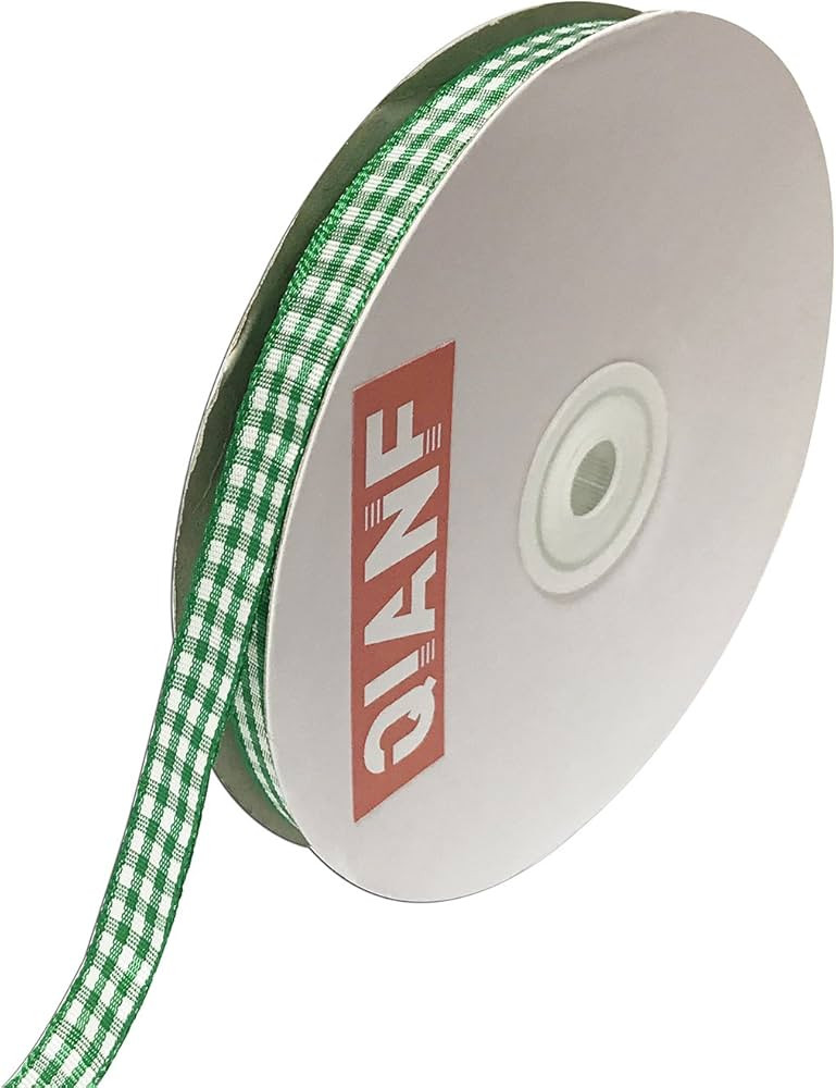 QIANF 3/8 Inch Wide Gingham Woven Edge Ribbon, Checkered Craft, 50 Yards Long Per Spool(Green) | Amazon (US)