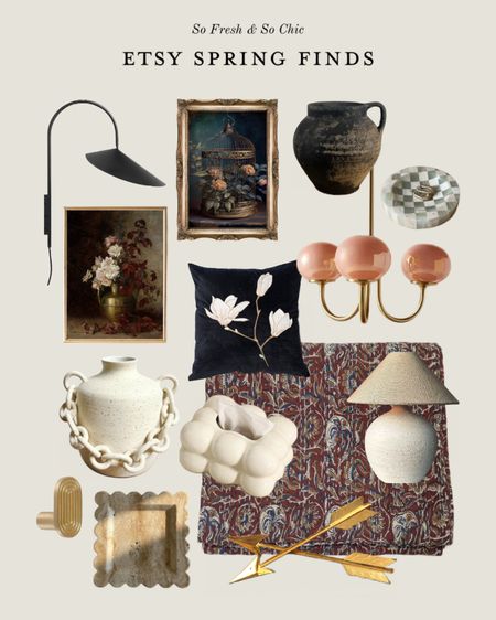 New Etsy finds for Spring!
-
Travertine scallop tray - vintage printable art - affordable art - black minimalist mid century sconce - white ceramic table lamp with textured shade - maroon block print quilt - ceramic bubble tissue box holder - white ceramic jug vase with chain - gold oval minimalist wall hook - black ceramic vintage jug vase - antique vase - black embroidered throw pillow - gold arrow decoration - checkered marble jewelry holder - etsy finds - affordable home decor 

#LTKhome #LTKGiftGuide #LTKunder100