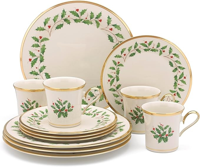 Lenox 6122048 Holiday 12-Piece-Plate-&-Mug Set, Christmas Dinnerware, Hosting | Amazon (US)