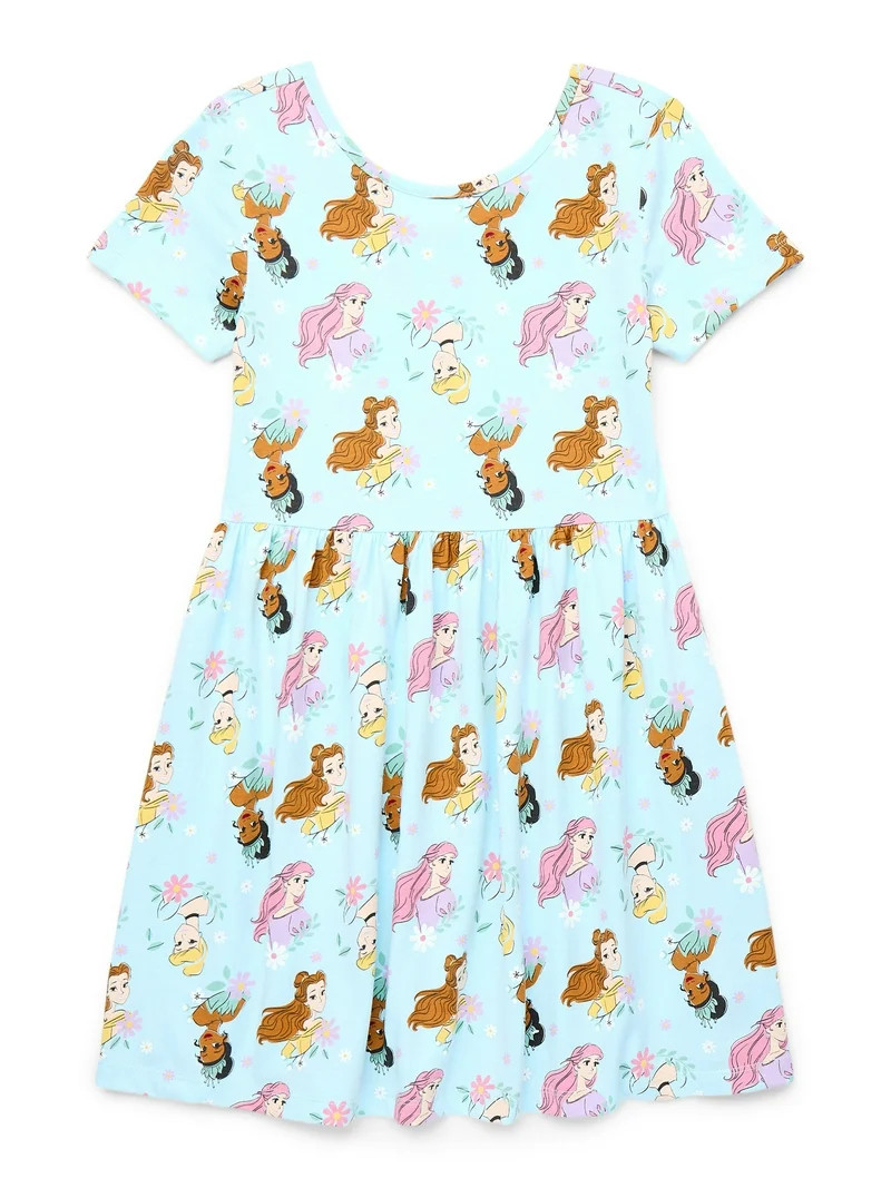 Disney Princess Girls' Allover Print Dress with Short Sleeves, Sizes 4-12 | Walmart (US)