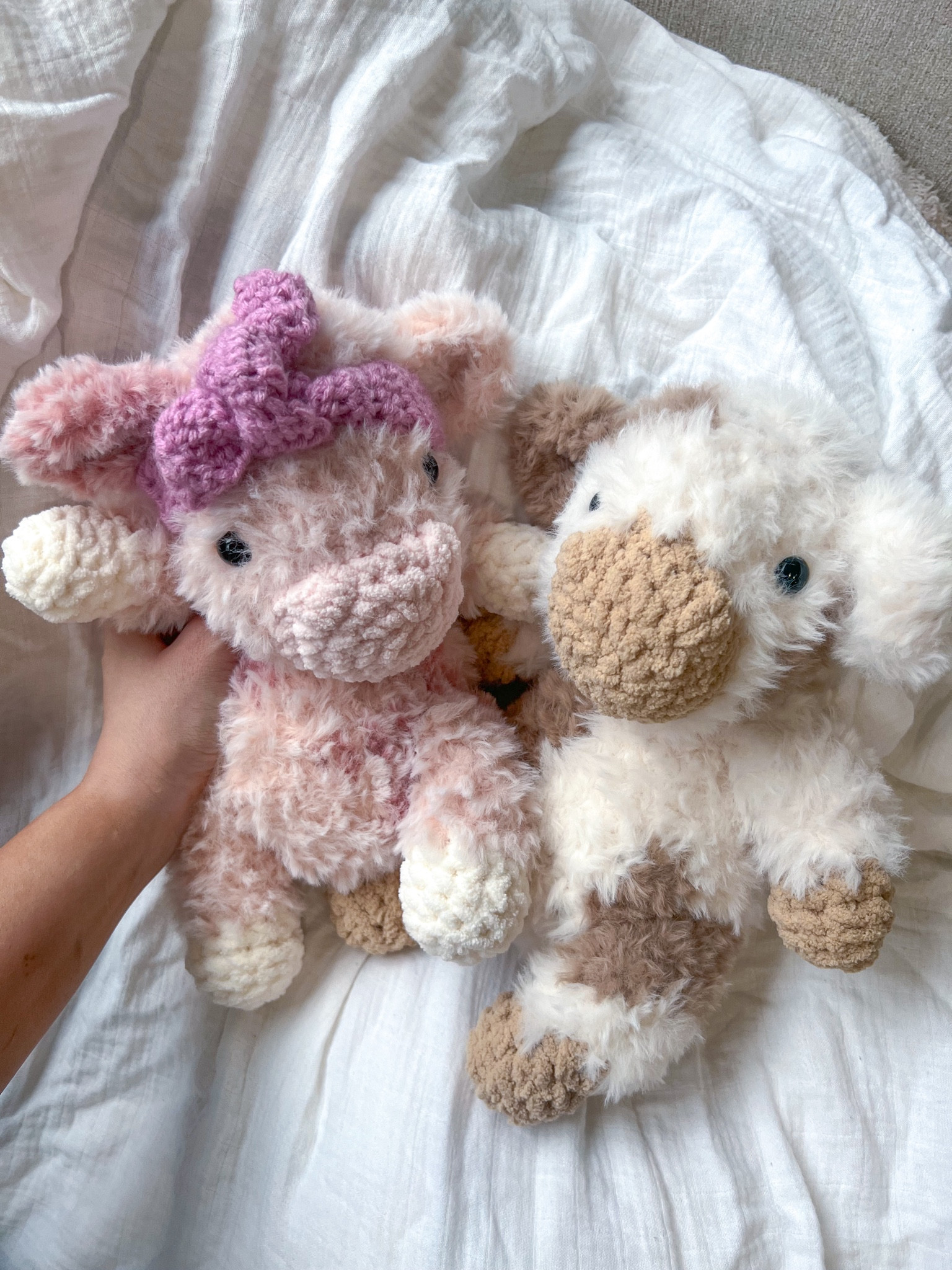 For my crochet makers: I have the yarn linked below for the strawberry milk cow 

For my customers: these cuties will be available in my shop drop on Etsy 4/27 at noon! Ready to ship @lovedknots

Pattern: coming soon @neutralknots