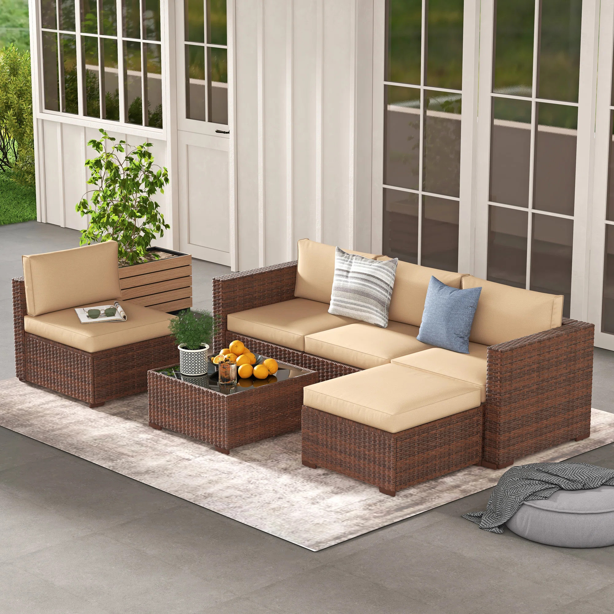 Eudy Wicker 4 - Person Modular Patio Conversation Set with Cushions | Wayfair North America